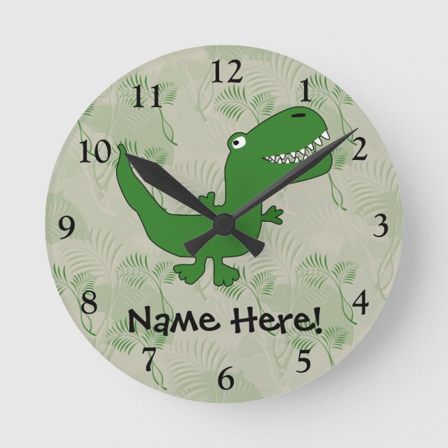 T-Rex Tyrannosaurus Rex Dinosaur Cartoon Kids Boys Runde Wanduhr (Vorderseite)