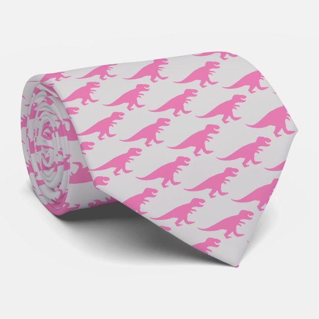 T-Rex Tyranosaurus King Dinosaur Power Pink Gray Krawatte (Gerollt)