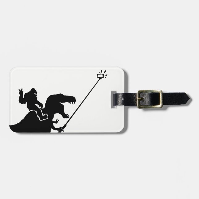 T-rex u. Bigfoot selfie Gepäckanhänger (Vorderseite horizontal)