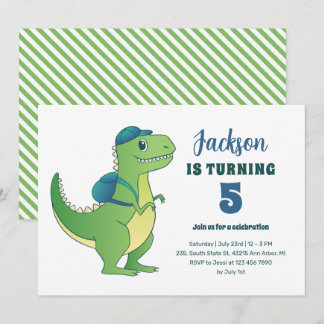 T-Rex und Backpack Schule Kinder Dinosaurier Gebur Einladung