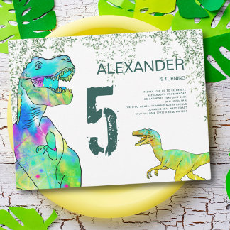 T-Rex und Raptor Dinosaur 5. Geburtstagsparty Einladung