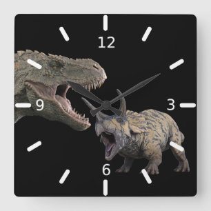 T.Rex und Triceratops Quadratische Wanduhr