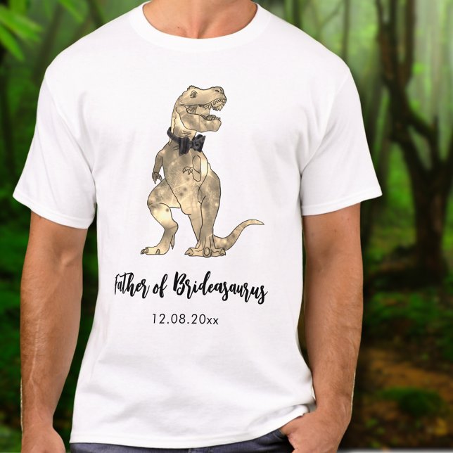 T-Rex Vater von Brideasaurus Dinosaur Hochzeit T-Shirt (Father of Brideasaurus dinosaur wedding T-shirt with funny T-Rex wearing a bow tie)
