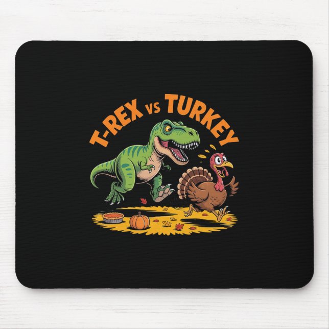 T-Rex Vs Truthahn Lustiges Thanksgiving-Dinosaurie Mousepad (Vorne)
