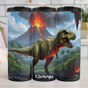 T-Rex Vulkanausbruch Urzeitliches Brüllen Thermosbecher