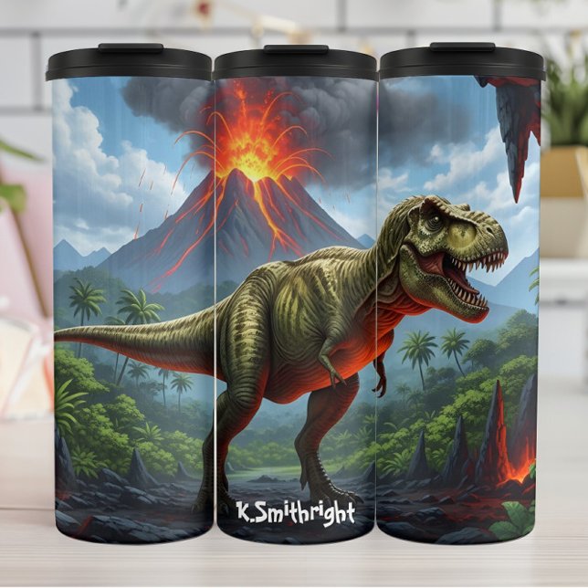 T-Rex Vulkanausbruch Urzeitliches Brüllen Thermosbecher (Von Creator hochgeladen)