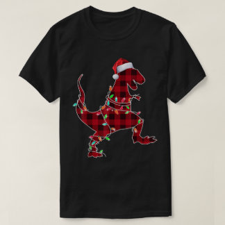 T-Rex-Weihnachtsbeleuchtung im Karomuster T-Shirt