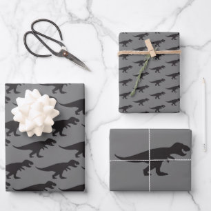 T-Rex Weihnachtskönig Dinosaurier Elegant Grau Mac Geschenkpapier Set