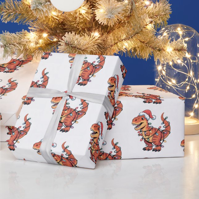 T-Rex Weihnachtslicht Funny Kids Wrapping Paper Geschenkpapier (Feiertage)