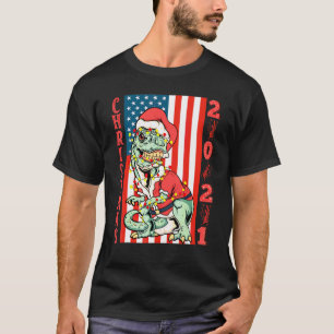 T Rex Weihnachtsmann Grungy Flagge Weihnachten Fam T-Shirt