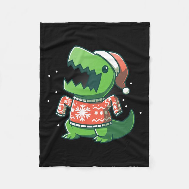 T-rex Weihnachtsspass Dinosaur Ugly Saurus Fleecedecke (Vorderseite)
