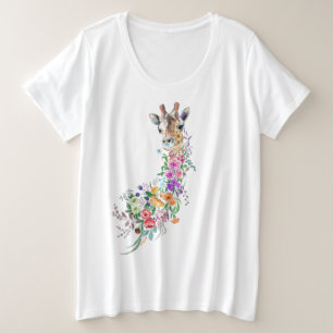  T-Shir mit farbenfrohen Blume Bouquet Giraffe Große Größe T-Shirt
