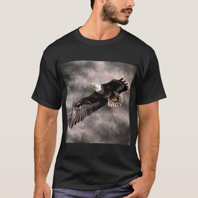 T - Shirt American Bald Eagle Fliegen in Sturmwolk (Vorderseite)