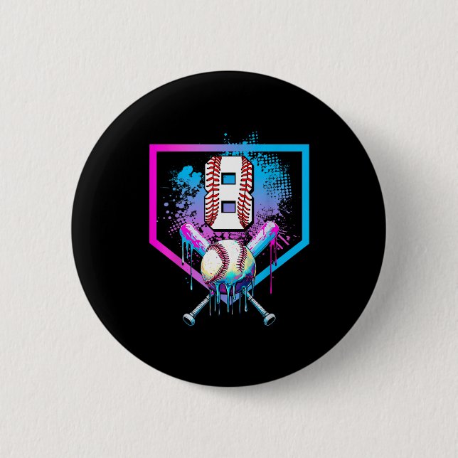 T-Shirt Baseball Drip 8. Geburtstag Zuhause Button (Vorderseite)