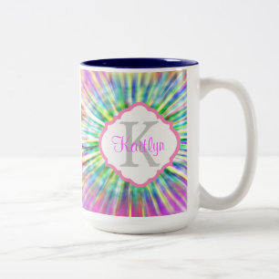 T-Shirt-Batik-Monogramm Retro-Tasse Zweifarbige Tasse