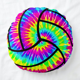 T-Shirt-Batik-Volleyball Süß Bunte Sportarten Rundes Kissen