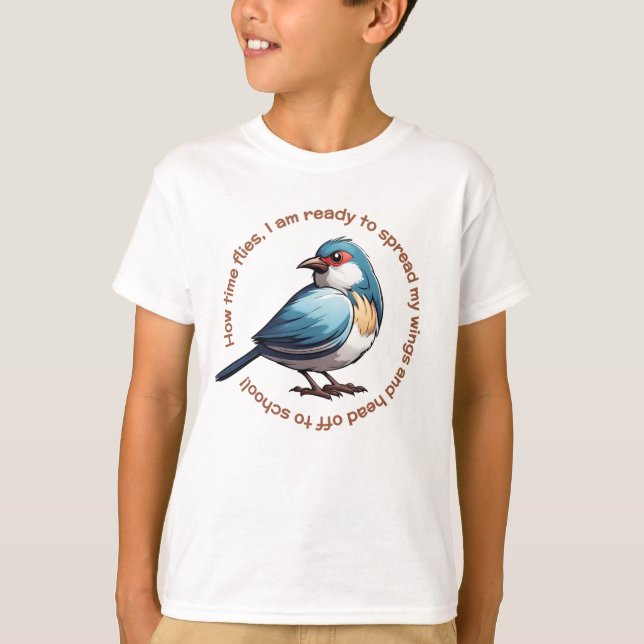 T - Shirt Blue Brown Bird für Schulkinder (Vorderseite)