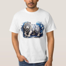 T - Shirt Blue Tiger über Wolken Design Angry Stal