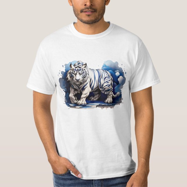 T - Shirt Blue Tiger über Wolken Design Angry Stal (Vorderseite)