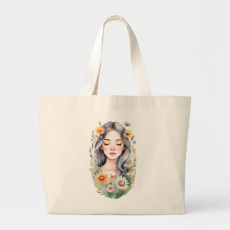 T - Shirt, Blumenmädchen Jumbo Stoffbeutel