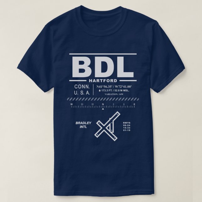 T - Shirt Bradley International Airport (BDL) (Design vorne)