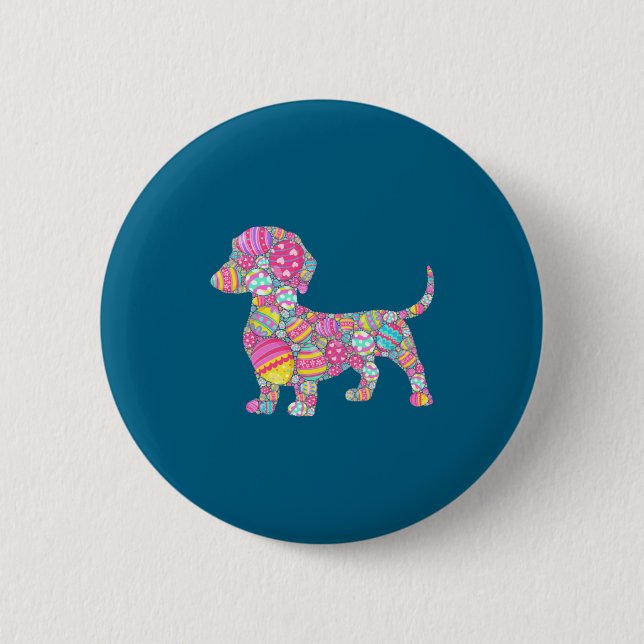 T-Shirt Bunte Eier Dachshund Hund Welpe Button (Vorderseite)
