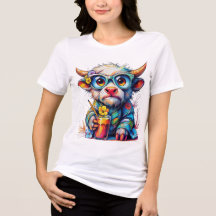 T-Shirt Bunte Kuh mit einem kühlen Getränk