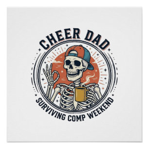 T-Shirt Cheer Dad Surviving Comp Wochenende Skelet Poster