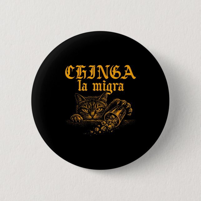 T-Shirt Chinga La Migra Retro-Katze Button (Vorderseite)