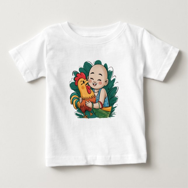 T-Shirt | Chloe Baby hugs the Rooster (Vorderseite)