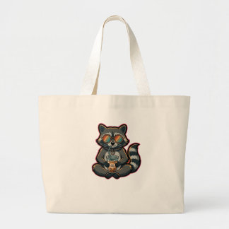 T-Shirt Cooler Waschbär trinkt Hafermilch-Eiskaffe Jumbo Stoffbeutel