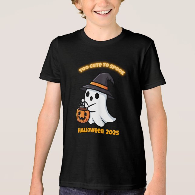T-Shirt Cute Spook | Minimalist Kawaii Ghost Hallo Tri-Blend Shirt (Vorderseite)