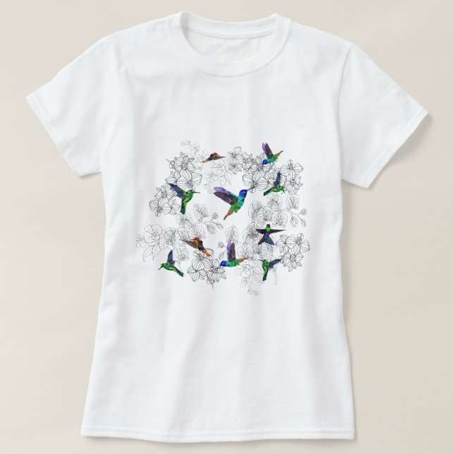 T - Shirt der Hummingvögel Orchid-Blume (Design vorne)