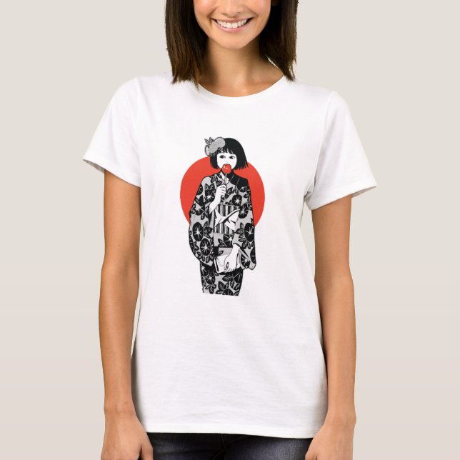 T - Shirt der japanischen Anime Kawai Kimono Girl  (Vorderseite)