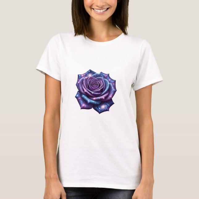 T - Shirt der kosmischen Rose - Himmelsblut im Wel (Vorderseite)