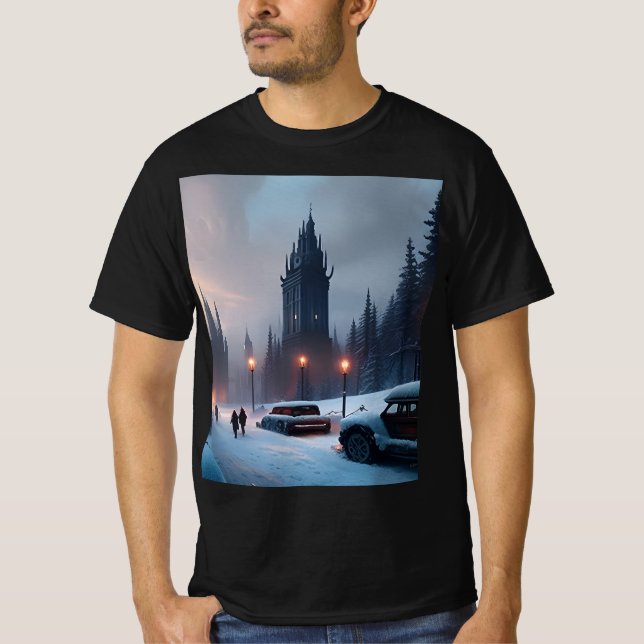 T - Shirt der Männer - Eine Winterstadt (Vorderseite)