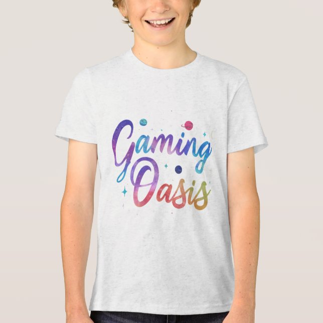 T-Shirt der Retro Arcade Gaming Oasis" Tri-Blend Shirt (Vorderseite)