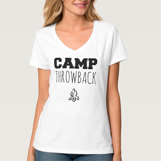 T - Shirt der V-Hals der Lagerthrowback-Frauen (Vorderseite)