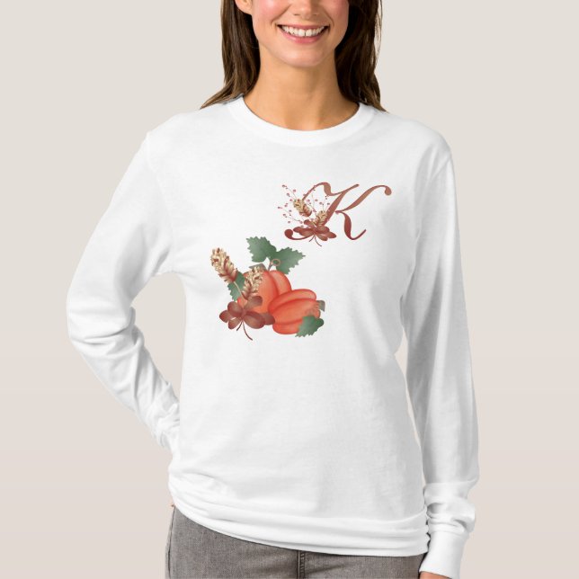 T-Shirt des Erntedank-Monogramm-Buchstabe-K (Vorderseite)