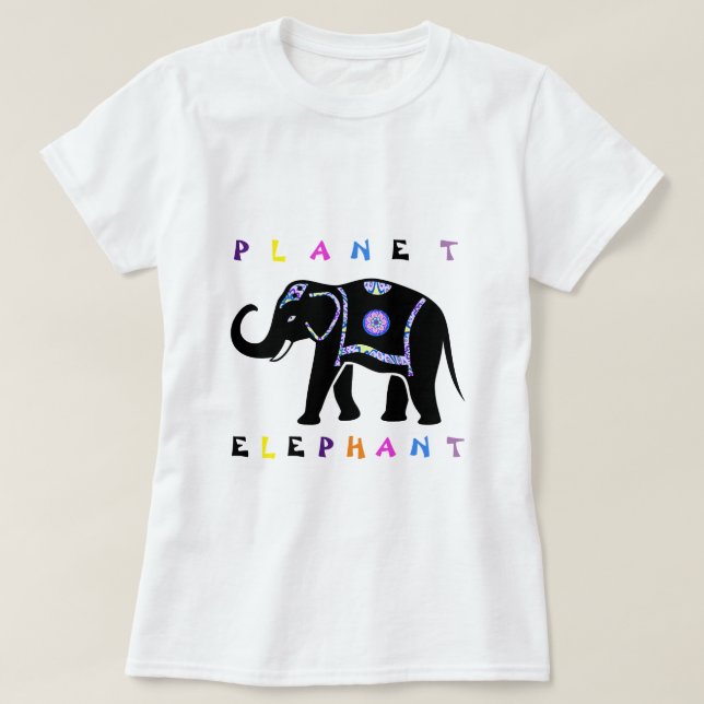 T - Shirt des farbenfrohen Planeten Elephant (Design vorne)