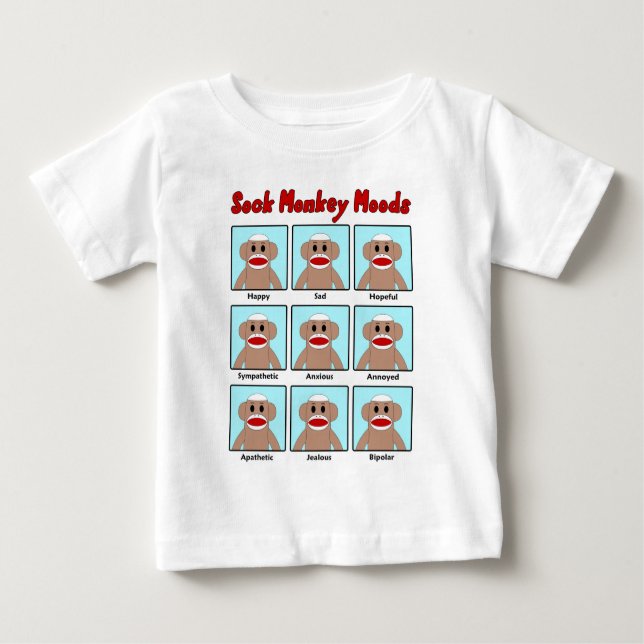 T - Shirt des Sock Monkey Moods-Säuglings (Vorderseite)