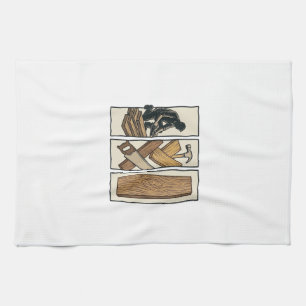 T-Shirt-Design mit Gravur von alten Holzwerkzeugen Geschirrtuch