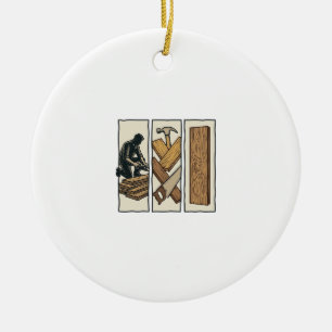 T-Shirt-Design mit Gravur von alten Holzwerkzeugen Keramik Ornament