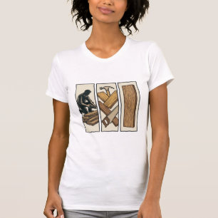 T-Shirt-Design mit Gravur von alten Holzwerkzeugen T-Shirt