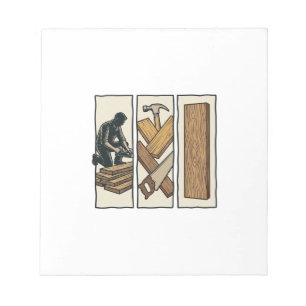 T-Shirt-Design mit Gravur von Vintage-Holzwerkzeug Notizblock