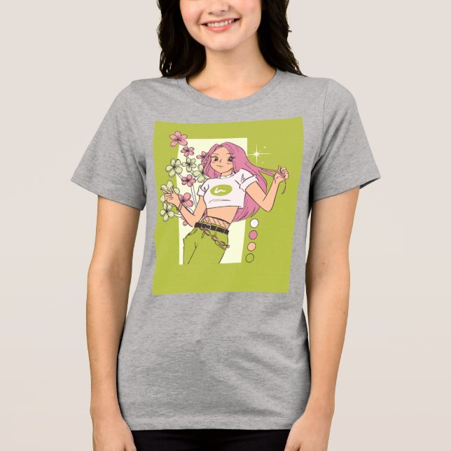 T-Shirt-Design mit hübschem Mädchen  Tri-Blend Shirt (Vorderseite)