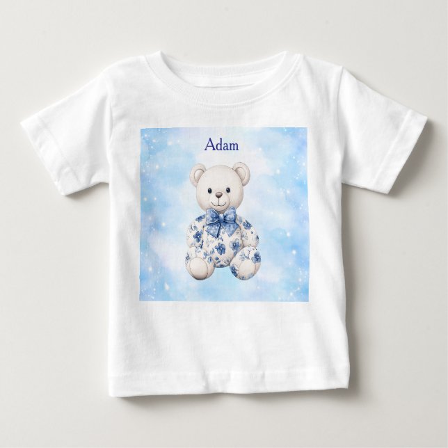 T-Shirt-Editable Blue Chinoserie  Baby Shower  Baby T-shirt (Vorderseite)
