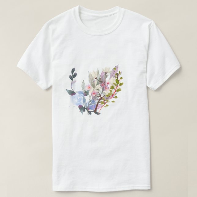 T-Shirt Elegant Botanical Flower & Leaf Art  (Design vorne)