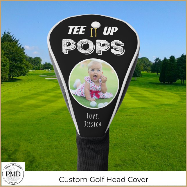 T-Shirt es auf Pop Custom Foto Vathage Day Black Golf Headcover (Tee It Up Pops Custom Photo Father's Day Black Golf Head Cover with Child or Pet Photo, Names)