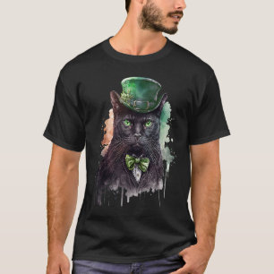 T-Shirt-Farbdruck Katze Smoking Leprechaun Hut St. T-Shirt